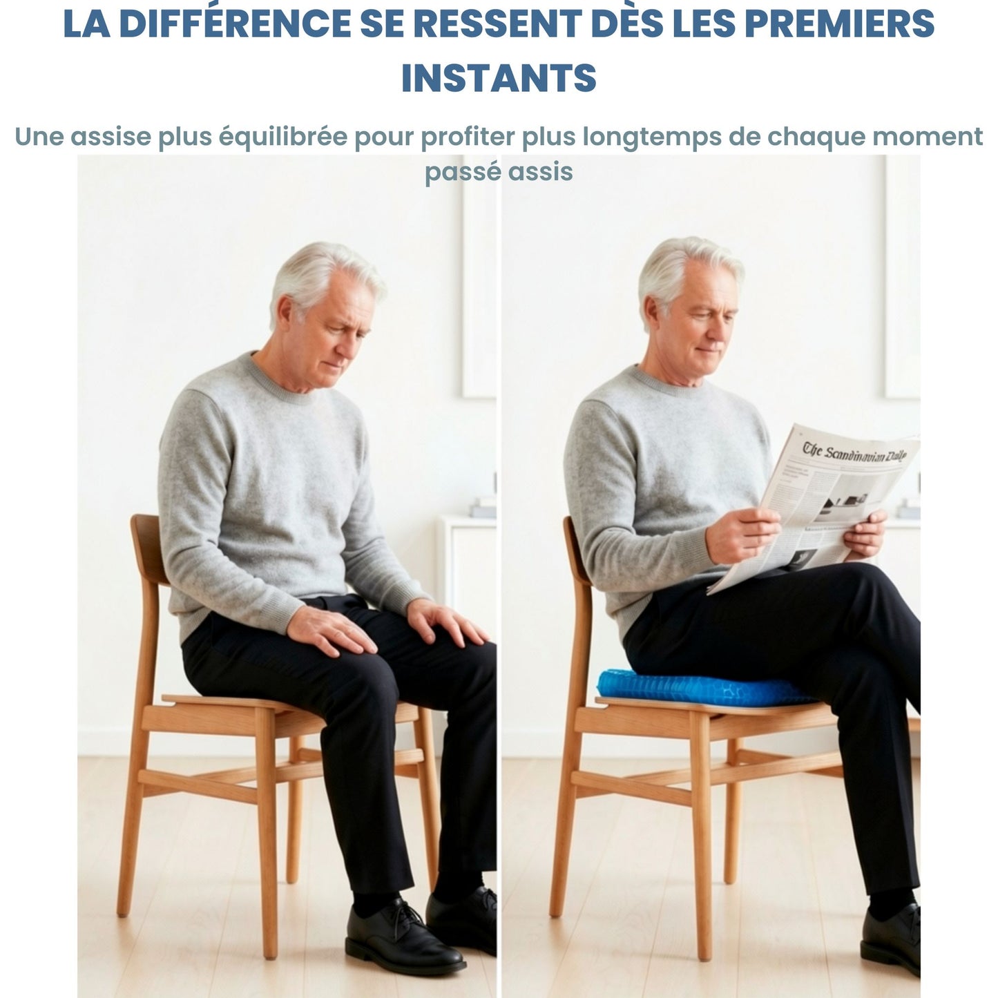 dosserein™ – Le coussin ergonomique pour les séniors qui veulent retrouver le plaisir de rester assis.