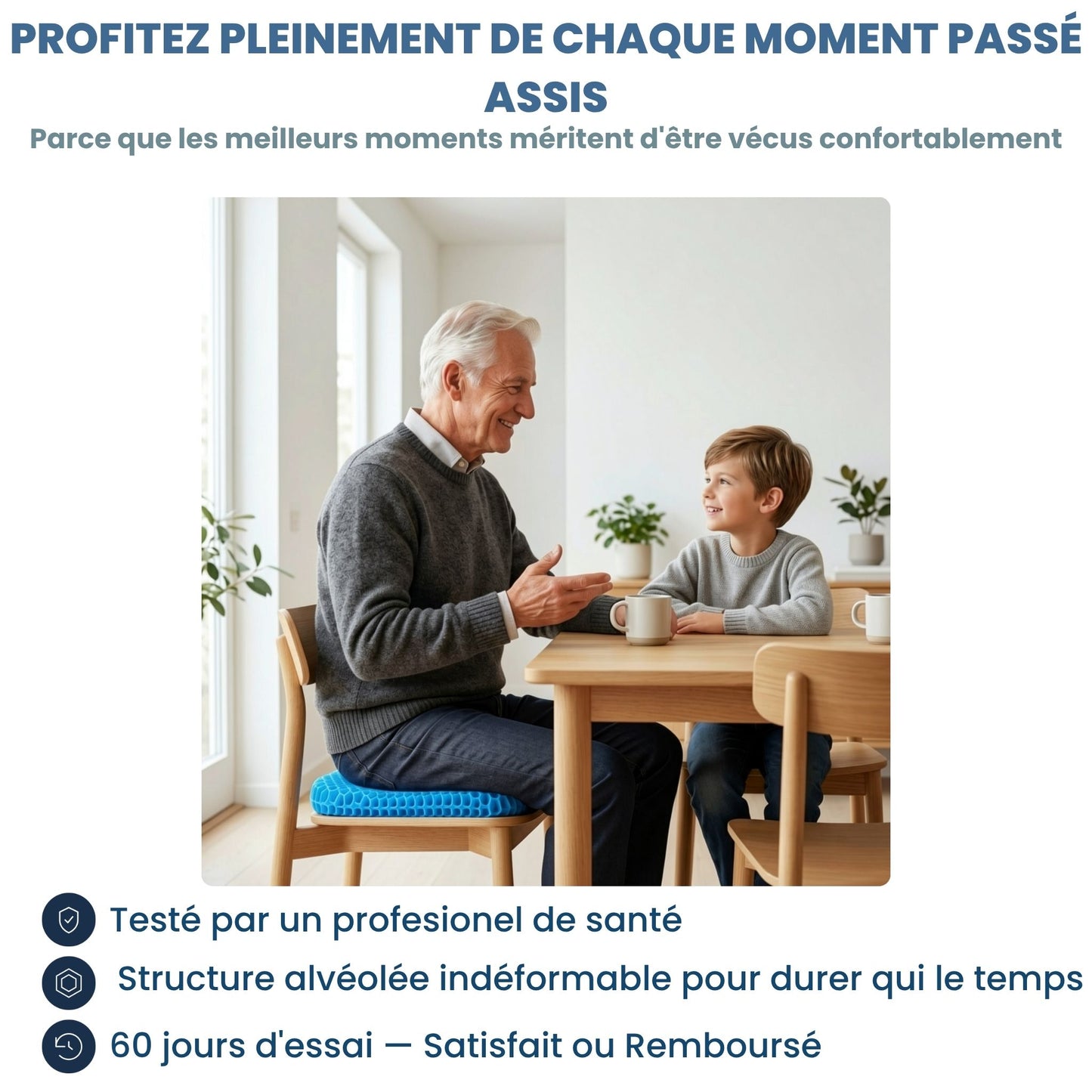 dosserein™ – Le coussin ergonomique pour les séniors qui veulent retrouver le plaisir de rester assis.